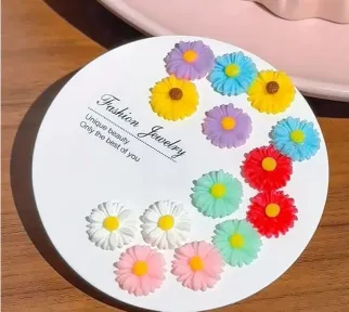 Colorful Daisy Flower Design Earrings Set (7 Pairs)